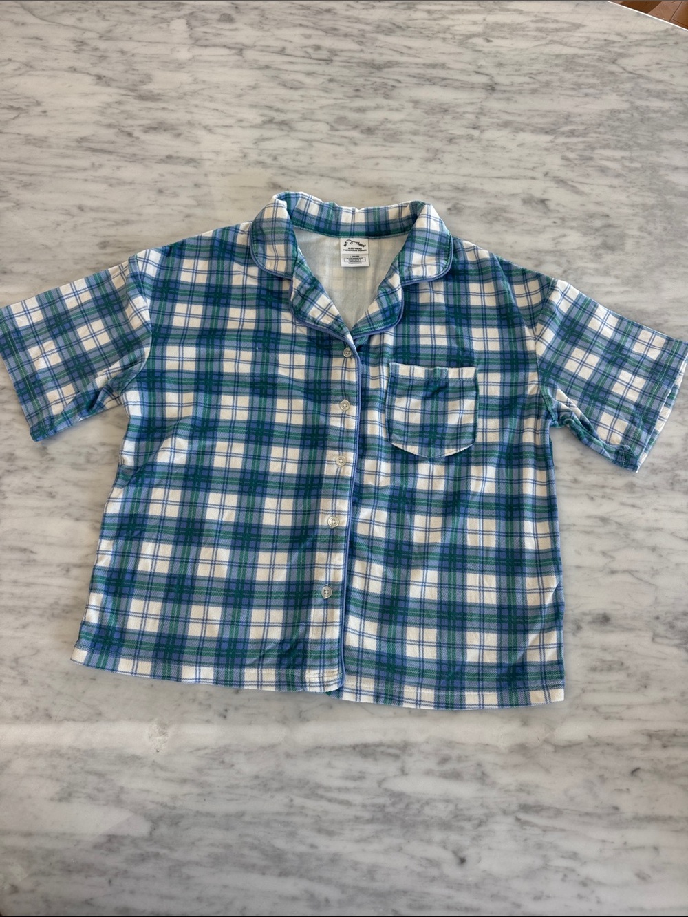 Art Class Sleepwear. Blue & Green Plaid Short-Sleeve Button-Down Shirt L (10-12)